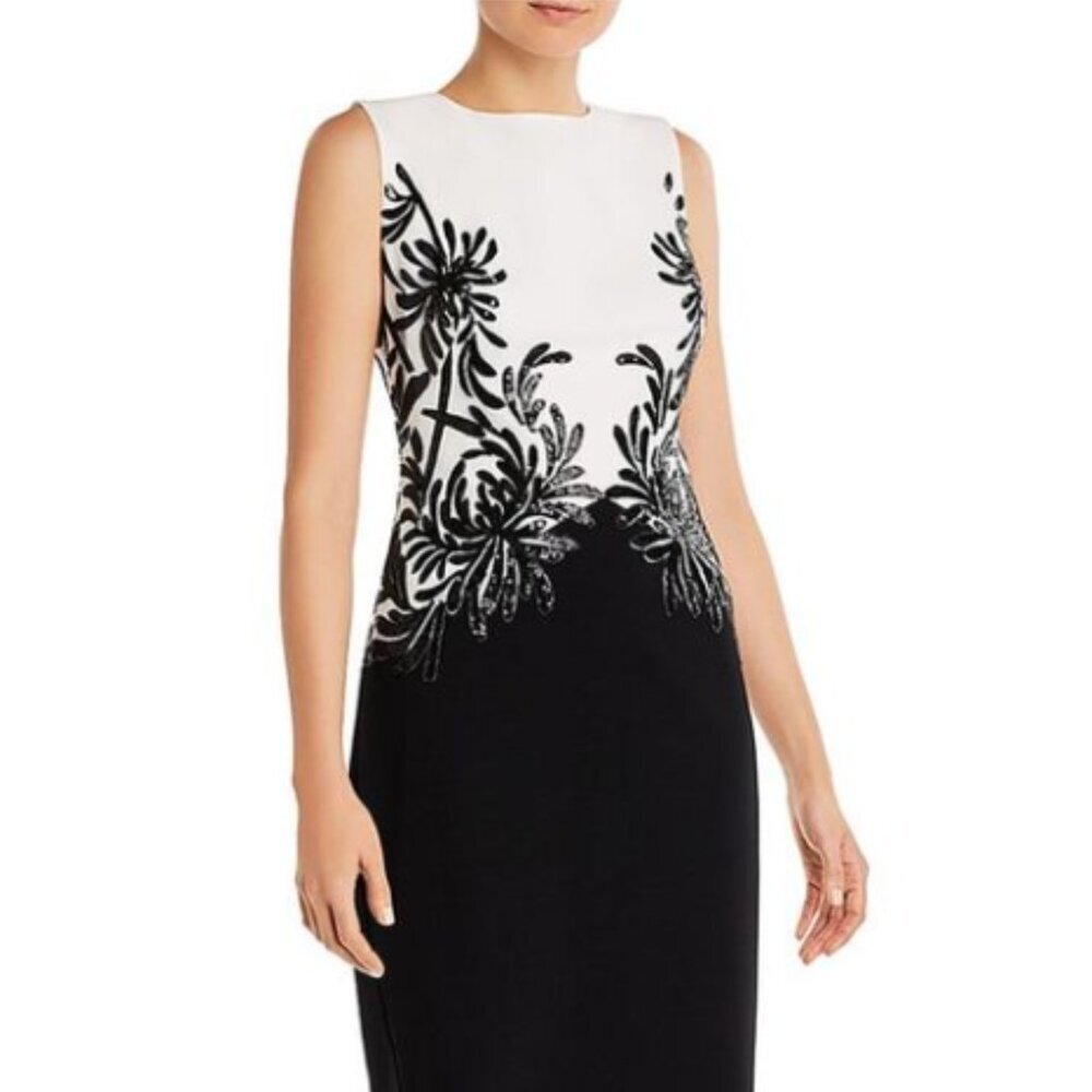 Tadashi Shoji Womens Crepe Sheath Dress, Black Size L NWT